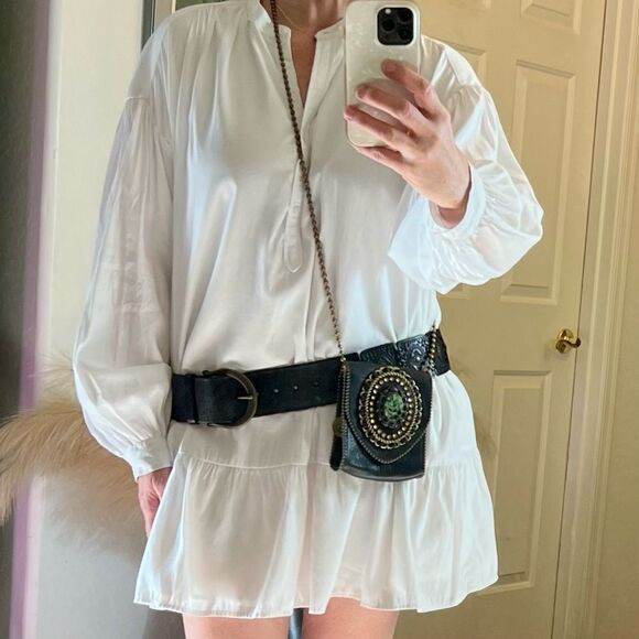 Leatherock LR USA Crossbody Metallic Black Leather Stone Bling Brass Chain - Picture 8 of 16